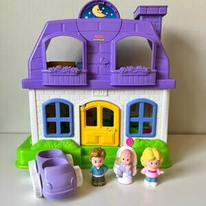 Fisher-Price Little People Happy Sounds Dollhouse 2008 Mom Dad Baby Car Works